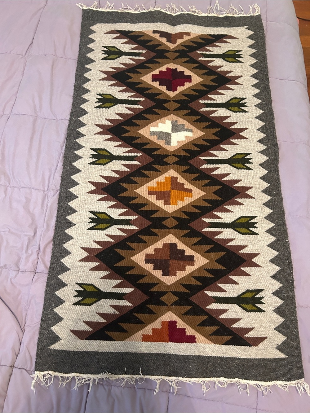 Southwestern Geometric Wool Wall Hanging Rug - Multi-Color 24x42”